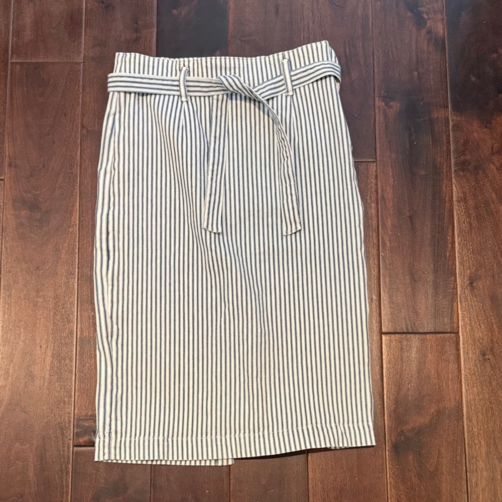 J. Crew Navy and White Striped Pencil Skirt